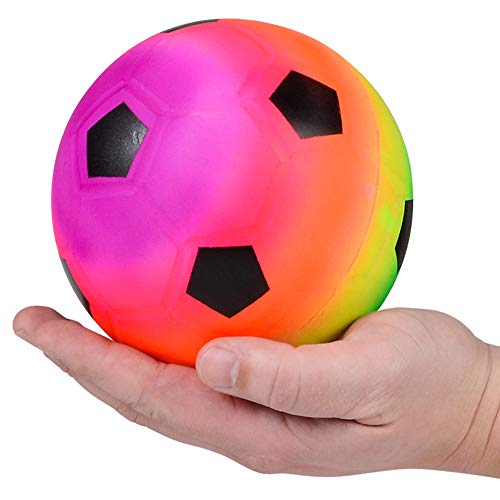 Rainbow Sports Balls - 6 Inch (Pack of 4) Inflatable Vinyl Balls for Kids and Toddlers with Added Hand Air Pump, Neon Basketball, Soccer Ball, and Volleyball for Playground, Indoor and Outdoor Use