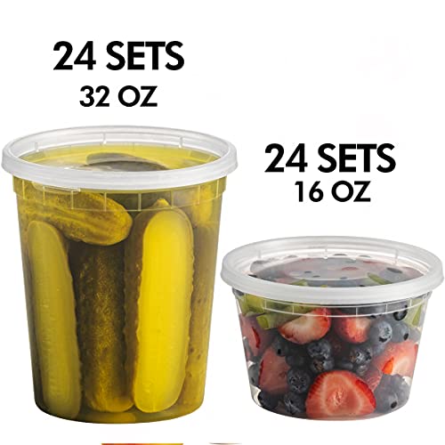Deli Food Containers with Lids - (48 Sets) 24 - 32 Oz Quart Size & 24 –
