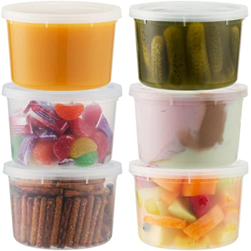 64 oz Food Storage Containers with Lids - (Pack of 12 Sets), (1/2) Half Gallon Round Plastic Deli Take-Out Container with Leak-Proof Lid, BPA-Free, Freezer, Dishwasher & Microwave Safe