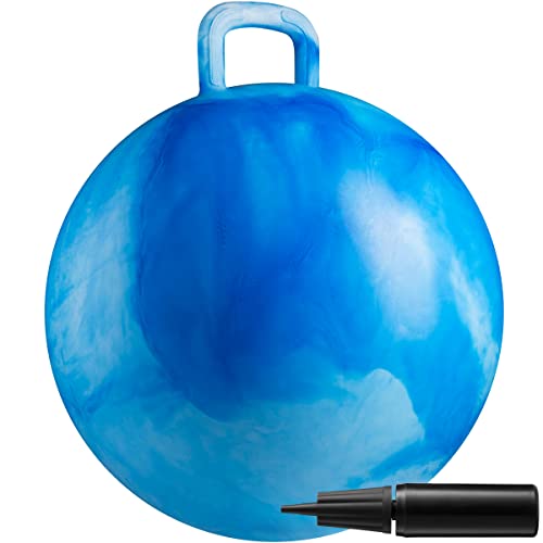 Hopper Ball with Handle for Kids - 20-Inch (50cm) Jumping Hoppity Bounce Ball for Kids Ages 7-9, Blue Color Kangaroo Hop Ball, Sit and Bounce Ball with Hand Air Pump