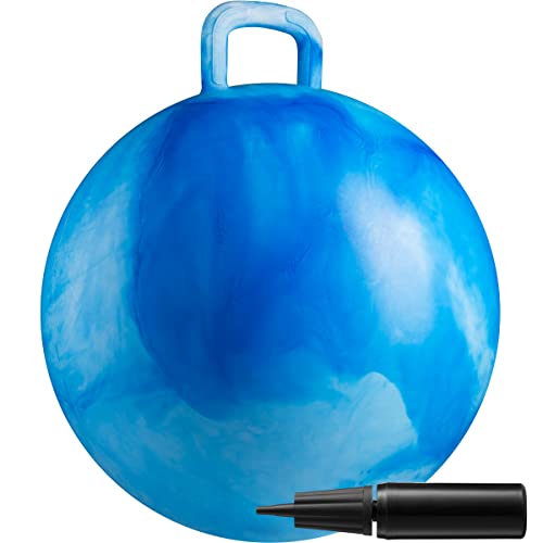 Hopper Ball with Handle for Kids - 20-Inch (50cm) Jumping Hoppity Bounce Ball for Kids Ages 7-9, Blue Color Kangaroo Hop Ball, Sit and Bounce Ball with Hand Air Pump