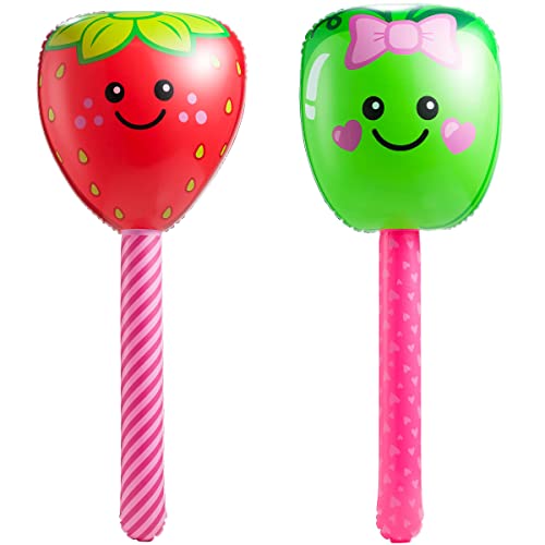 Inflatable Fruit Wands - Set of 4-32 Inch Tall Colorful Blow-Up Fruit Shaped Lollipop Inflates for Kids - Pool, Beach Toys and Fruit Themed Party Decorations and Supplies
