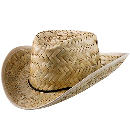 Bedwina Straw Cowboy Hats - (Pack of 2) Cowboy/Cowgirl Western Themed Costume Accessory, Men Women Sun Party Hat, Theme Party Supplies, Favor and Play Dress-Up, Adult Size