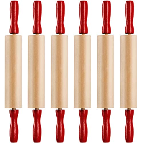 7.5 Inch Kids Wooden Rolling Pins - (Pack of 6) Mini Rolling Pin Set for Crafts, Baking, Cooking, Dough, Art - Wood Rolling Pin with Handles for Kitchen or Children's Imaginative Play