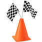 Traffic Cones and Racing Checkered Flags - (24 Pcs) 12 - Black and White Flags on Sticks and 12 – 7-Inch Mini Orange Sports Safety Cones for Kids - Race Car Theme Birthday Party Supplies
