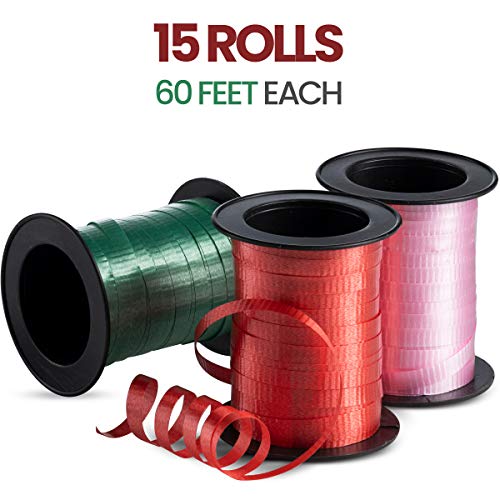 Curling Ribbon (Bulk 15 Rolls) Assorted Colors, for Fabric Ribbon, Art –