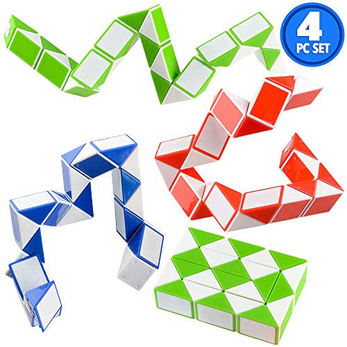 Sensory Fidget Snake Cube Twist Puzzle - (Pack of 4) Fidget Puzzles and Magic Brain Teaser Toys for Kids Stocking Stuffers, Goodie Bags and Party Favors by Bedwina