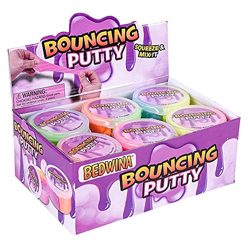 Neon Bouncing Putty – (Bulk Pack of 12) Fluffy DIY Slime Ball Sensory Toys for Kids, Assorted Rainbow Colors Bouncy Slime Party Favor, Stocking Stuffer and Goodie Bag Filler