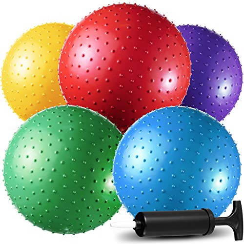 Big Knobby Balls - (Pack of 5) 18 Inch Fun Bouncy Balls for Toddlers and Kids – Plus Added Hand Air Pump, Great for Tactile Sensory Balls, Spiky Stress Ball, Fidget Toys, and Party Favors