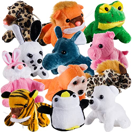 Small Stuffed Animals Assortment - 12 Pack of Mini Plush Animal Toys in Bulk, Includes Frog, Pig, Penguin, Elephant, Tiger, Bear, Bunny, Dog, and More for Kids Party Favors, Prizes, Stocking Stuffers