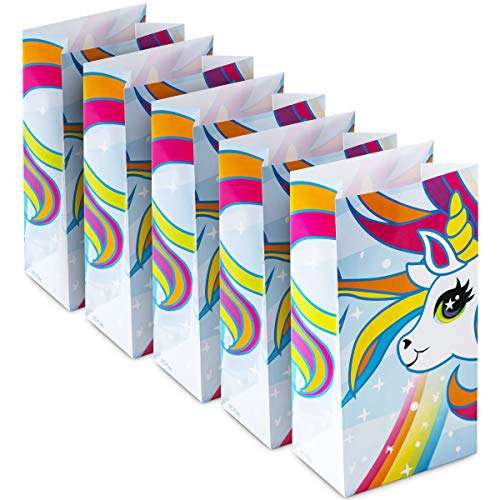 Unicorn Party Favor Bags - (Pack of 24) Rainbow Unicorn Goodie Bags and Loot Bag for Kids, Girls Birthday Parties, Small Gifts, Prizes and Candy Table Decor Supplies by Bedwina