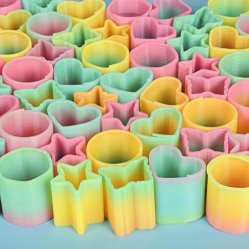 Rainbow Spring Toy Assortment - (Pack of 50) Mini Plastic Coil Spring Toy | Bright Colors and Shapes, Goody Bag Filler, Party Prizes and Stocking Stuffers for Kids by Bedwina