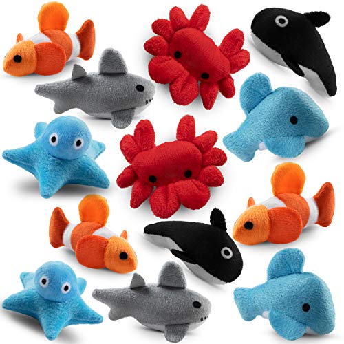 Bedwina Plush Sea Animals for Kids - (Pack of 24) 3" Mini Stuffed Animal Toys | Sea Life Creatures Clownfish, Crab, Orca, Octopus, & Sharks for Babies & Toddlers