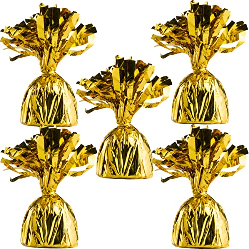 5.5" Gold Balloon Weights Pack of (12) - Metallic Wrapped Foil Balloon Weights Anchor and Balloon Holders for Table, Birthday Party Decorations, Centerpiece and (1) Gold Curling Ribbon Roll