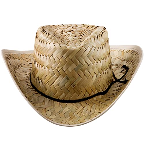 Bedwina Straw Cowboy Hats - (Pack of 2) Cowboy/Cowgirl Western Themed Costume Accessory, Men Women Sun Party Hat, Theme Party Supplies, Favor and Play Dress-Up, Adult Size
