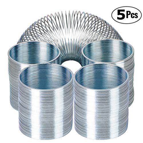 Bedwina Metal Spring Walking Spring Toy - (5 Pack) Bulk Metal Silver Coil Spring Toys for Party Favors Gifts, Stress Relief, Small Party Favor, Stocking Stuffers for Kids & Adults