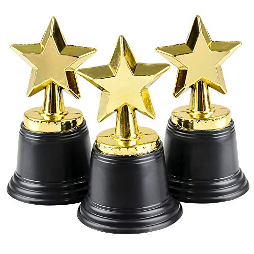 Star Trophy Awards - Pack of 12 Bulk - 4.5 Inch, Gold Award Trophies for Kids Party Favors, Props, Rewards, Winning Prizes, Competitions for Kids and Adults by Bedwina