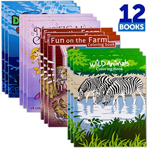 Coloring Books for Kids Ages (Pack of 12) Bulk Assorted Bundle - 3 of Each, Dinosaurs, Mythical Creatures, Animals and Farm for Birthday Party Favors, Gifts, Goodie Bags and Stocking Stuffers