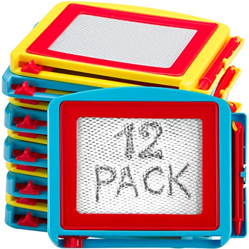 Mini Magnetic Drawing Board for Kids - (Pack of 12) Erasable Doodle Sketch Tablet and Writing Pad for Boys and Girls, Birthday Party Favor and Goodie Bag Filler