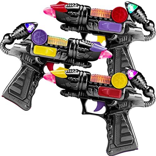 Toy Blaster Guns for Kids with Lights and Sounds (Pack of 6) 7-Inch Galactic Space Laser Light-Up Ray Pistol Toys for Party Favors and Gifts for Boys and Girls, (Batteries are Included)