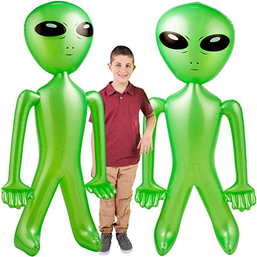 Giant Alien Inflate - Pack of 2 - Jumbo Green Alien, 60 Inch (5 Feet) For Game Prize, Alien Theme Party Favors Photo Prep & Decorations