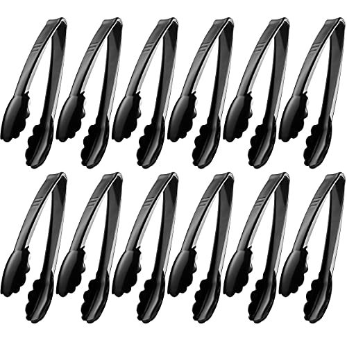 Plastic Tongs for Serving (Pack of 12) 9 Inch - Heavy-Duty Hard Plastic Reusable or Disposable Serving Tongs for Catering, Dinner Parties, Banquets, Buffets, Events, Weddings and Everyday Use, Black