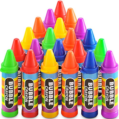 Crayon Bubbles for Kids - (Pack of 24) Bulk Bubble Wand Bottles in Assorted Crayons Shapes and Colors - Non-Toxic Blowing Bubbles Party Favors for Kids and Toddlers, Outdoor Novelty Summer Toy