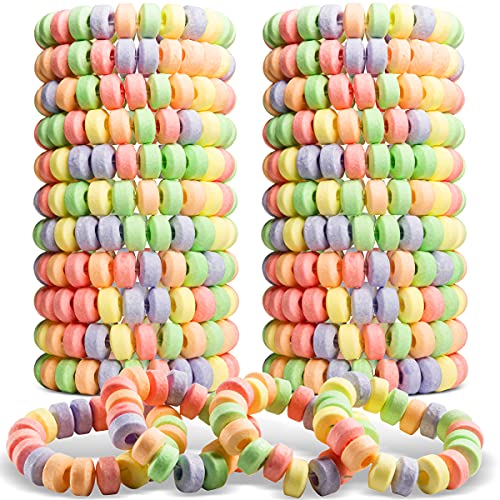 Candy Bracelets - Bulk 36 Count, Individually Wrapped - 2.5 Inch Candy Jewelry Bracelets, Stretchable, Edible, Colorful Fruit Flavor Rainbow Candies for Novelty Party Favor Supplies and Goodie Bags