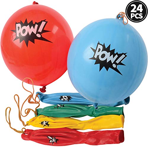 Superhero Punch Balloons - Pack of 24 Bulk, Large Punching Balls, Pow Comic Book Super Hero Designs For Carnivals, Goodie Bag Stuffer Toys, Birthday Party Favors for Kids