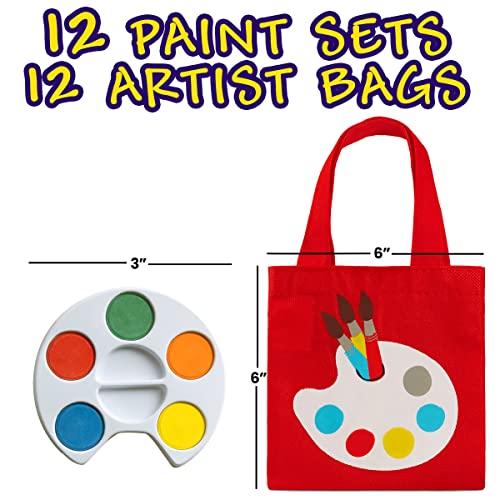 Mini Watercolor Kids Paint Party Favors with Canvas Tote Bags - 24
