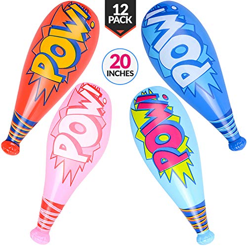 bedwina Pow Inflatable Baseball Bats - (Pack of 12) Oversized 20 Inch Inflatable Toy Bat, Carnival Prizes, Goodie Bag Favors or Superhero Birthday Party Prizes for Kids