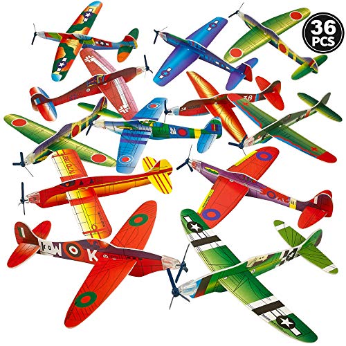 24 Pcs 8 inch Airplane Toy,12 Different Designs Planes Toys for Boys,Foam Glider Planes Toys,Birthday Favors Lightweight Paper Airplanes,Outdoor