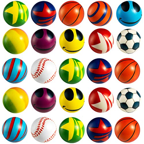 50 Mini Stress Balls Assortment - Bulk 2 Inch Soft Toy Variety Pack Stress Relief Balls, Squeezable Sensory Fidget Balls for Kids, Party Favors, Birthday Gifts for Boys & Girls