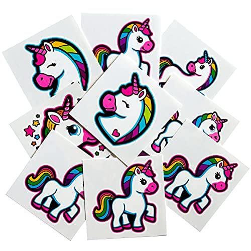 Bulk Unicorn Tattoos (144 Piece) 2 Inch Temporary Tattoos in a Variety of Unicorn Designs and Rainbow Colors, Easy-to-Remove, for Unicorn Themed Party Favor & Goody Bags, for Kids