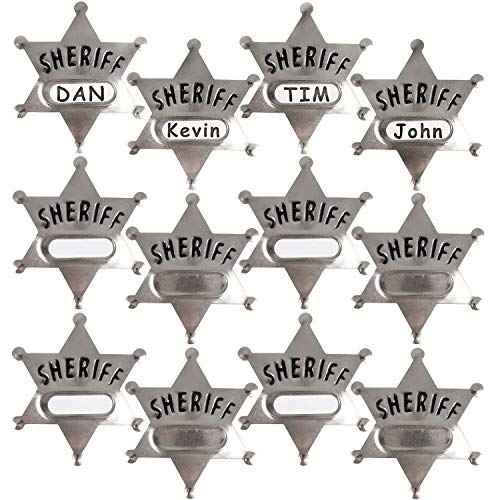 Metal Sheriff Badges - (Pack of 24) Silver Star Name Badges with Stickers for Personalized Names, Western Cowboy Dress Up Deputy's Badge Toys for Kids Birthday Party Favors, Giveaways & More