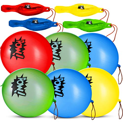 Superhero Punch Balloons - Pack of 24 Bulk, Large Punching Balls, Pow Comic Book Super Hero Designs For Carnivals, Goodie Bag Stuffer Toys, Birthday Party Favors for Kids
