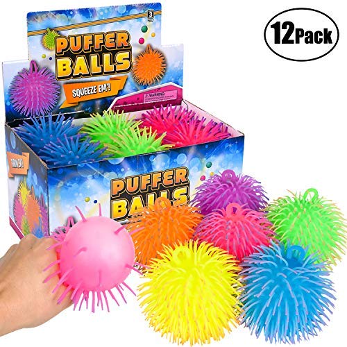 bedwina Puffer Balls (Pack of 12) - Stress Relief Balls Bulk, Neon Sensory, Stress Relief & Therapy Ball Toy for Kids for Goodie Bags, Stocking Stuffers and Party Favors