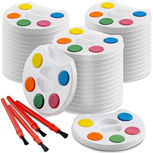 Mini Watercolor Kids Paint Set - (Bulk Pack of 24) - 5 Water Color Paints, Palette Tray and Painting Brush, for Art Party Favors, Kids Prizes, Stocking Stuffers and Paint Party Supplies