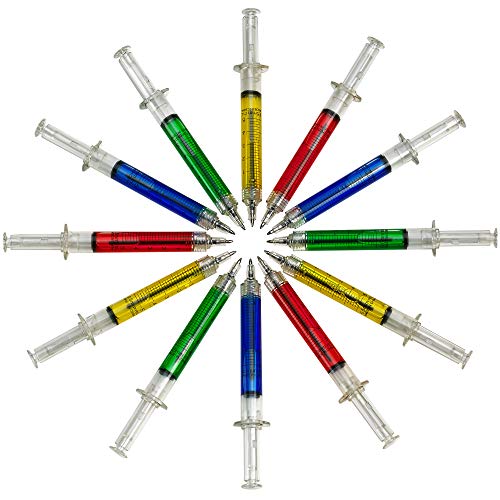 Syringe Pens - (Bulk Pack of 24) Retractable Fun Multi Color Novelty Pen for Nurses, Nursing Student School Supplies, Birthdays, Stocking Stuffers and Party Favor Gifts by Bedwina