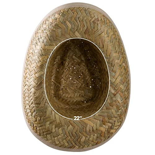 Bedwina Straw Cowboy Hats - (Pack of 2) Cowboy/Cowgirl Western Themed Costume Accessory, Men Women Sun Party Hat, Theme Party Supplies, Favor and Play Dress-Up, Adult Size