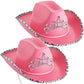 Bedwina Light-Up Pink Kids Cowgirl Hat - (Pack of 2) Little Child Blinking Cowgirl Hats with Tiara and Neck Drawstring - Felt Cowboy Costume Accessories for Small Kids Party Hat and Play Dress-Up
