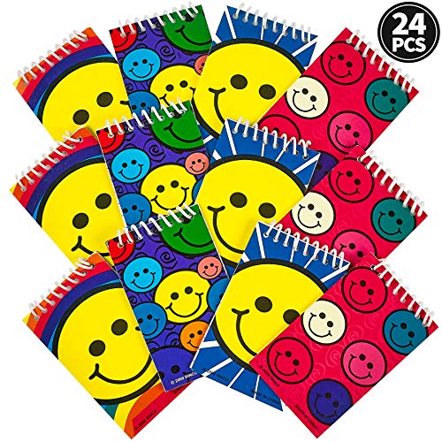 Mini Spiral Notepads - (Pack of 24) 2.4" x 3.6 inch Assorted Cute Smile Face Memo Pad Notebooks, Pocket Size Emoji Party Supplies and Party Favors for Kids, Goodie Bags, Stocking Stuffers, Gift or Prize