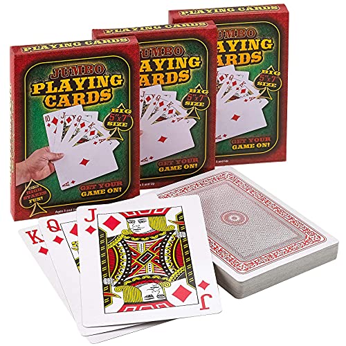 Giant 5 x 7 Inch Playing Cards - (Pack of 3 Decks) Full Big Decks of Jumbo Poker Index Playing Card Set for Casino Theme Game Night and Magic Party Supplies, Stocking Stuffers