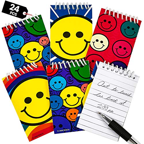 Mini Spiral Notepads - (Pack of 24) 2.4" x 3.6 inch Assorted Cute Smile Face Memo Pad Notebooks, Pocket Size Emoji Party Supplies and Party Favors for Kids, Goodie Bags, Stocking Stuffers, Gift or Prize